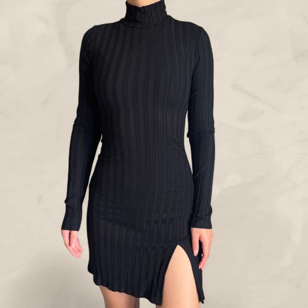 reformation black libra knit dress long sleeve knit tight size small